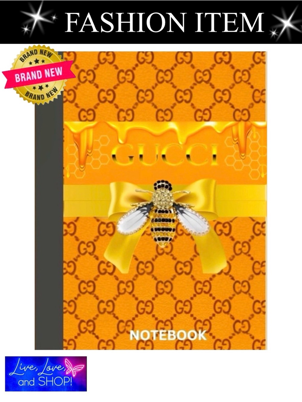 NOTEBOOK: Yellow-Orange Bee w/GG Motifs, NWOT